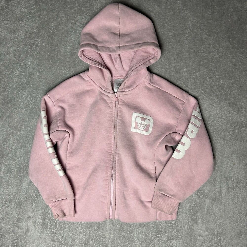 Walt Disney World Girls Pink Zip Up Jacket Size 5/6 Full Zip Hooded Sweatshirt